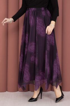 Alternative view of Asymmetrical Cut Printed Tulle Skirt Plum