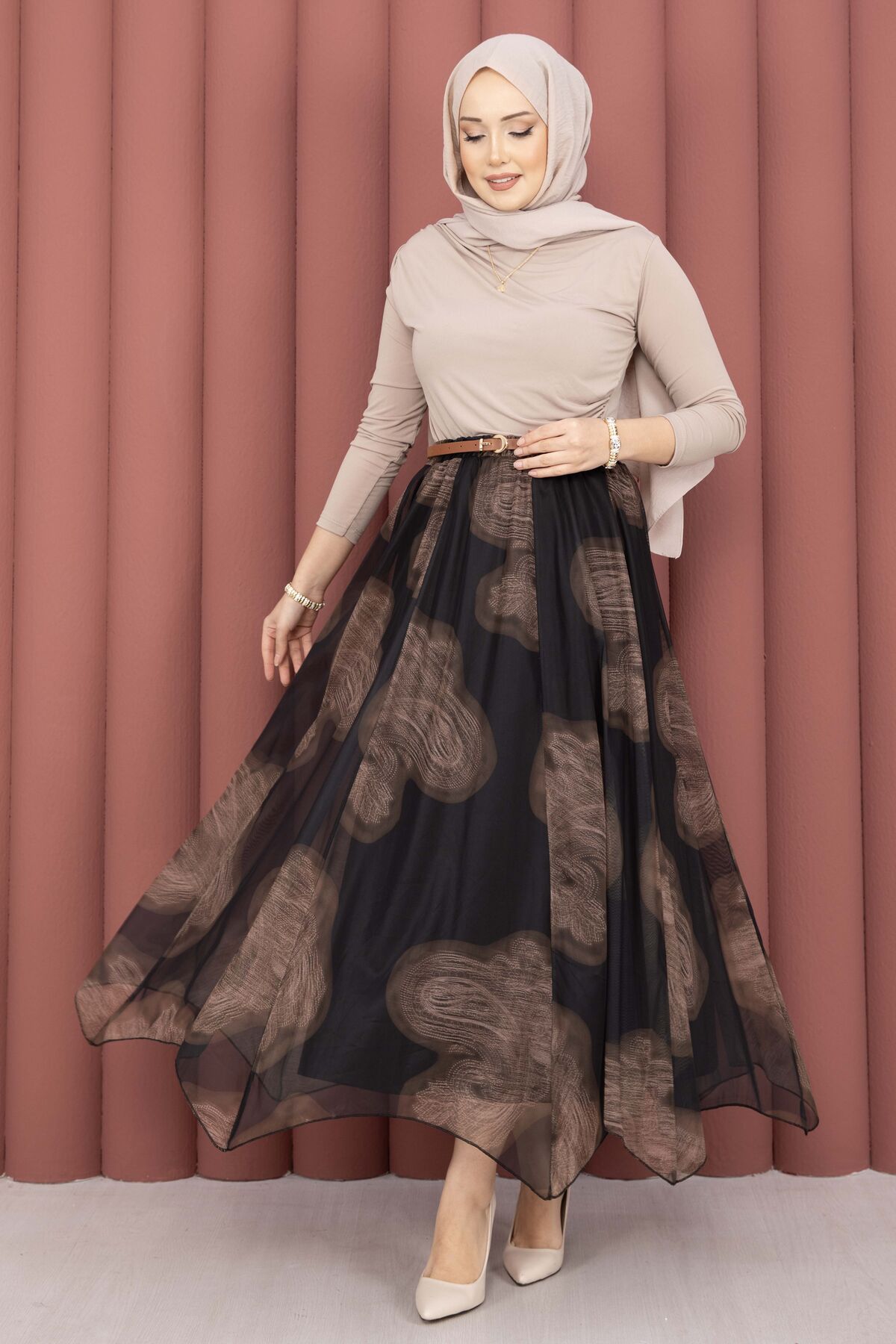 Asymmetrical Cut Printed Tulle Skirt Black