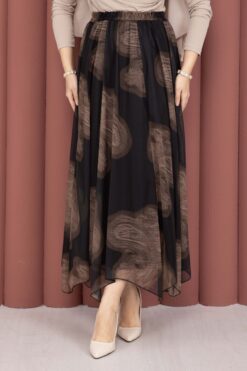 Alternative view of Asymmetrical Cut Printed Tulle Skirt Black