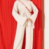 Asymmetrical Cut French Terry Two-Piece Set with Drawstring Beige