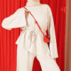 Asymmetrical Cut French Terry Two-Piece Set with Drawstring Beige - Imagen 2