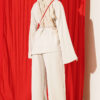 Asymmetrical Cut French Terry Two-Piece Set with Drawstring Beige - Imagen 3