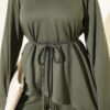 Asymmetrical Cut French Terry Two-Piece Set with Drawstring Khaki – Image 4