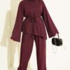 Asymmetrical Cut French Terry Two-Piece Set with Drawstring Plum