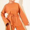 Asymmetrical Cut French Terry Two-Piece Set with Drawstring Orange - Imagen 2