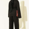 Asymmetrical Cut French Terry Two-Piece Set with Drawstring Black - Imagen 3
