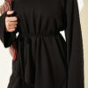 Asymmetrical Cut French Terry Two-Piece Set with Drawstring Black - Imagen 4