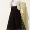 Floral Pattern Tulle Belted Skirt Dark Brown - immagine 2