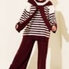 Striped Knit Two-Piece Set with Scarf Detail Burgundy