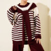Striped Knit Two-Piece Set with Scarf Detail Burgundy - immagine 2
