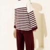 Striped Knit Two-Piece Set with Scarf Detail Burgundy - immagine 3