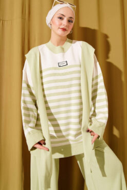 Alternative view of Striped Knit Two-Piece Set with Scarf Detail Aqua Green