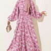 Tie-Front Round Patterned Dress Rose Dust