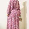 Tie-Front Round Patterned Dress Rose Dust – Image 3