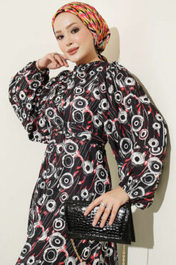 Alternative view of Tie-Front Round Patterned Dress Black