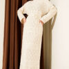 Diamond Pattern Openwork Knit Dress Beige - Imagen 2