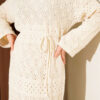Diamond Pattern Openwork Knit Dress Beige - Imagen 4