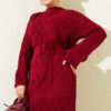 Diamond Pattern Openwork Knit Dress Burgundy - Imagen 2