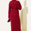 Diamond Pattern Openwork Knit Dress Burgundy - Imagen 3