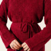 Diamond Pattern Openwork Knit Dress Burgundy - Imagen 4