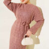 Diamond Pattern Openwork Knit Dress Rose Dust - الصورة 2