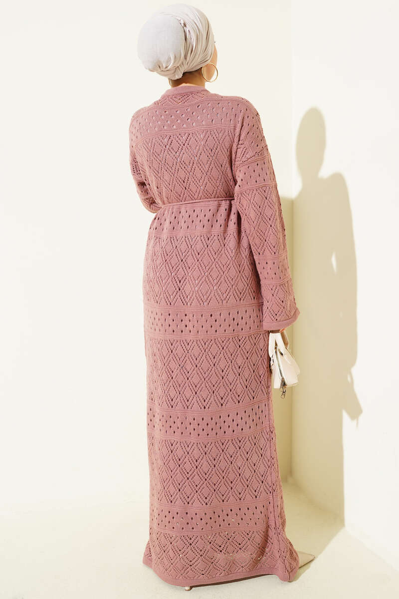 Diamond Pattern Openwork Knit Dress Rose Dust - الصورة 3
