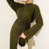Diamond Pattern Openwork Knit Dress Khaki - Imagen 2