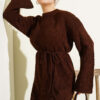 Diamond Pattern Openwork Knit Dress Brown - Imagen 2