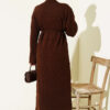 Diamond Pattern Openwork Knit Dress Brown - Imagen 3