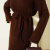 Diamond Pattern Openwork Knit Dress Brown - Imagen 4