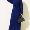 Diamond Pattern Openwork Knit Dress Parliament Blue