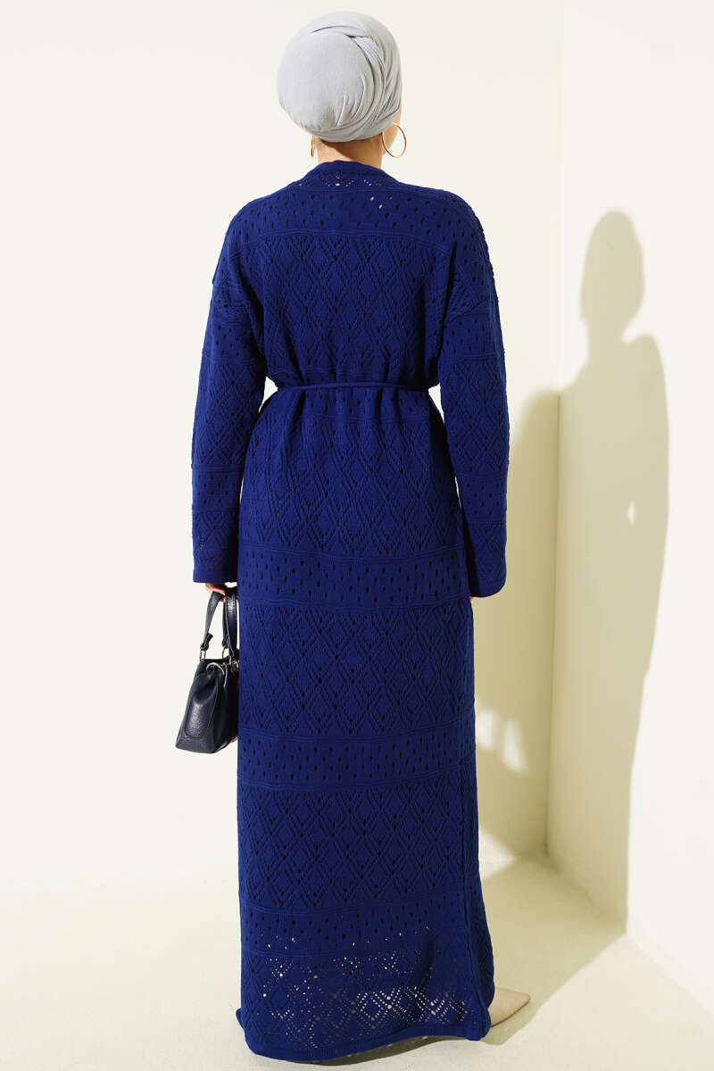 Diamond Pattern Openwork Knit Dress Parliament Blue - Imagen 3
