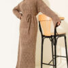 Diamond Pattern Openwork Knit Dress Mink