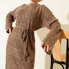 Diamond Pattern Openwork Knit Dress Mink - Imagen 2