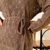 Diamond Pattern Openwork Knit Dress Mink - Imagen 4