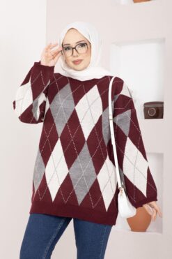 Alternative view of Oversized Knit Sweater with Houndstooth Pattern Black