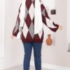 Oversized Knit Sweater with Houndstooth Pattern Burgundy – Image 4