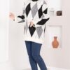 Oversized Knit Sweater with Houndstooth Pattern Ecru - Image 3