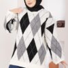 Oversized Knit Sweater with Houndstooth Pattern Ecru - Image 2