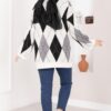Oversized Knit Sweater with Houndstooth Pattern Ecru - Image 4