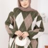 Oversized Knit Sweater with Houndstooth Pattern Khaki - immagine 2