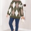 Oversized Knit Sweater with Houndstooth Pattern Khaki - immagine 3