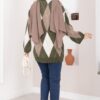 Oversized Knit Sweater with Houndstooth Pattern Khaki - immagine 5