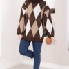 Oversized Knit Sweater with Houndstooth Pattern Brown - immagine 3