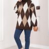 Oversized Knit Sweater with Houndstooth Pattern Brown - immagine 4