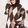 Oversized Knit Sweater with Houndstooth Pattern Brown - immagine 2