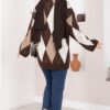 Oversized Knit Sweater with Houndstooth Pattern Brown - immagine 6