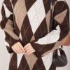 Oversized Knit Sweater with Houndstooth Pattern Brown - immagine 5