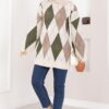 Oversized Knit Sweater with Houndstooth Pattern Stone
