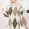 Oversized Knit Sweater with Houndstooth Pattern Stone - الصورة 2